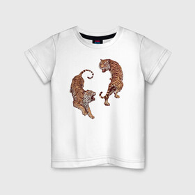 Детская футболка хлопок с принтом Тигры , 100% хлопок | круглый вырез горловины, полуприлегающий силуэт, длина до линии бедер | глаза усы | животные | звери | киса | кот | котик | пушистый | рыжий | тигр | уши | хвост