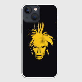 Чехол для iPhone 13 mini с принтом Желтое лицо Энди Уорхол ,  |  | Тематика изображения на принте: andy warhole | автопортрет | желтое | лицо | художник | черное | энди уорхол