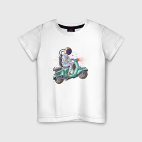 Детская футболка хлопок с принтом Космическая доставка , 100% хлопок | круглый вырез горловины, полуприлегающий силуэт, длина до линии бедер | доставка | иллюстрация | космонавт | курьер | мотороллер