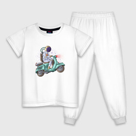 Детская пижама хлопок с принтом Космическая доставка , 100% хлопок |  брюки и футболка прямого кроя, без карманов, на брюках мягкая резинка на поясе и по низу штанин
 | доставка | иллюстрация | космонавт | курьер | мотороллер