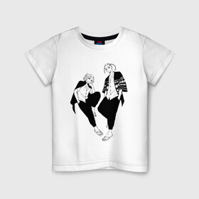 Детская футболка хлопок с принтом Микки и Дракен , 100% хлопок | круглый вырез горловины, полуприлегающий силуэт, длина до линии бедер | anime | draken | mikey | tokyo revengers | аниме | дракен | кэн | манга | мандзиро | микки | рюгудзи | сано | токийские мстители