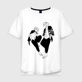 Мужская футболка хлопок Oversize с принтом Микки и Дракен , 100% хлопок | свободный крой, круглый ворот, “спинка” длиннее передней части | anime | draken | mikey | tokyo revengers | аниме | дракен | кэн | манга | мандзиро | микки | рюгудзи | сано | токийские мстители