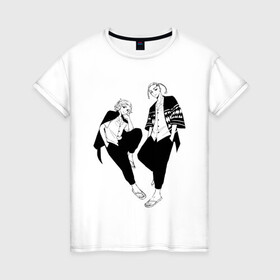 Женская футболка хлопок с принтом Микки и Дракен , 100% хлопок | прямой крой, круглый вырез горловины, длина до линии бедер, слегка спущенное плечо | anime | draken | mikey | tokyo revengers | аниме | дракен | кэн | манга | мандзиро | микки | рюгудзи | сано | токийские мстители