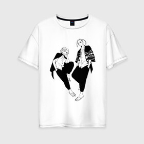 Женская футболка хлопок Oversize с принтом Микки и Дракен , 100% хлопок | свободный крой, круглый ворот, спущенный рукав, длина до линии бедер
 | anime | draken | mikey | tokyo revengers | аниме | дракен | кэн | манга | мандзиро | микки | рюгудзи | сано | токийские мстители