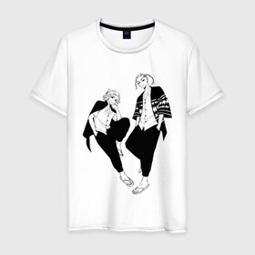 Мужская футболка хлопок с принтом Микки и Дракен , 100% хлопок | прямой крой, круглый вырез горловины, длина до линии бедер, слегка спущенное плечо. | anime | draken | mikey | tokyo revengers | аниме | дракен | кэн | манга | мандзиро | микки | рюгудзи | сано | токийские мстители