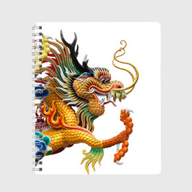 Тетрадь с принтом Желтый китайский дракон 3D , 100% бумага | 48 листов, плотность листов — 60 г/м2, плотность картонной обложки — 250 г/м2. Листы скреплены сбоку удобной пружинной спиралью. Уголки страниц и обложки скругленные. Цвет линий — светло-серый
 | Тематика изображения на принте: азиатский дракон | дракон | дракон 3d | дракон 3д | желтый | желтый азиатский дракон | желтый дракон | желтый китайский дракон | желтый японский дракон | золотой | золотой дракон