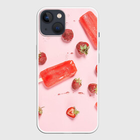 Чехол для iPhone 13 с принтом Мороженое и клубника ,  |  | вода | капля | клубника | лёд | мороженое | фрукт | холод | ягода