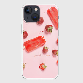 Чехол для iPhone 13 mini с принтом Мороженое и клубника ,  |  | вода | капля | клубника | лёд | мороженое | фрукт | холод | ягода