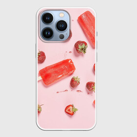 Чехол для iPhone 13 Pro с принтом Мороженое и клубника ,  |  | вода | капля | клубника | лёд | мороженое | фрукт | холод | ягода