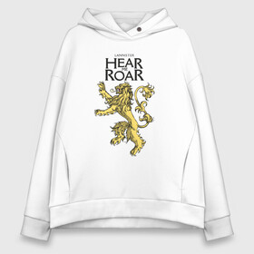 Женское худи Oversize хлопок с принтом Lannister Hear me Roar , френч-терри — 70% хлопок, 30% полиэстер. Мягкий теплый начес внутри —100% хлопок | боковые карманы, эластичные манжеты и нижняя кромка, капюшон на магнитной кнопке | Тематика изображения на принте: crow | fire and blood | game of thrones | lannister | stark | statwb | targaryen | винтерфел | ворон | игра престолов | король ночи | ланнистер | лютоволк | мать драконов | пламя и кровь | север | старки | таргариен | черные крылья