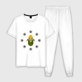 Мужская пижама хлопок с принтом Кукуруза в маске , 100% хлопок | брюки и футболка прямого кроя, без карманов, на брюках мягкая резинка на поясе и по низу штанин
 | ковид | коронавирус | кукуруза | маска