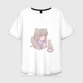 Мужская футболка хлопок Oversize с принтом Неко девочка , 100% хлопок | свободный крой, круглый ворот, “спинка” длиннее передней части | Тематика изображения на принте: kawaii | девушка | кошка | рисунок | розовый