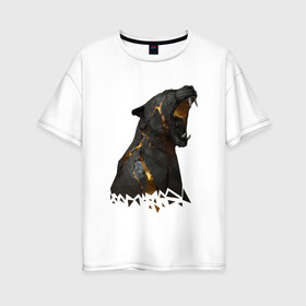 Женская футболка хлопок Oversize с принтом Panther , 100% хлопок | свободный крой, круглый ворот, спущенный рукав, длина до линии бедер
 | animals | животное | золото | клыки | пасть | чёрная пантера