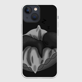 Чехол для iPhone 13 mini с принтом Сплюха ,  |  | black | dark | dream | gothic | gray | monochrome | mork2028 | night | shadow | sleep | white | готический | монохромный | морк2028 | ночь | серый | сон | спящий | тень | тьма | чёрно белый