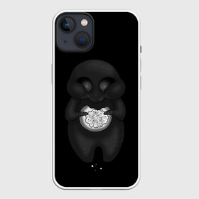 Чехол для iPhone 13 с принтом Ом ном ном ,  |  | black | cute | dark | gothic | gourmand | gray | monochrome | mork2028 | shadow | булочка | готический | еда | милый | монохромный | морк2028 | обжора | пухляш | тёмный | тень | тьма | чёрно белый