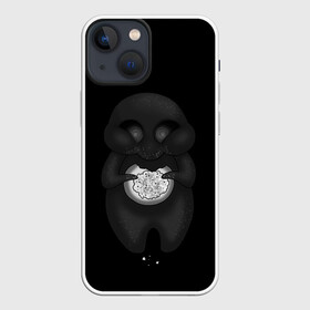 Чехол для iPhone 13 mini с принтом Ом ном ном ,  |  | black | cute | dark | gothic | gourmand | gray | monochrome | mork2028 | shadow | булочка | готический | еда | милый | монохромный | морк2028 | обжора | пухляш | тёмный | тень | тьма | чёрно белый