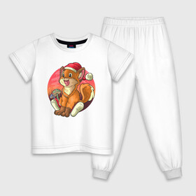 Детская пижама хлопок с принтом Новогодний лисёнок , 100% хлопок |  брюки и футболка прямого кроя, без карманов, на брюках мягкая резинка на поясе и по низу штанин
 | арт | грибочки | дикое животное | иллюстрация | лисёнок