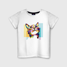 Детская футболка хлопок с принтом Разноцветный котэ , 100% хлопок | круглый вырез горловины, полуприлегающий силуэт, длина до линии бедер | Тематика изображения на принте: colorful | арт | иллюстрация | киска | котёнок