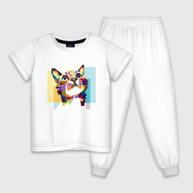 Детская пижама хлопок с принтом Разноцветный котэ , 100% хлопок |  брюки и футболка прямого кроя, без карманов, на брюках мягкая резинка на поясе и по низу штанин
 | Тематика изображения на принте: colorful | арт | иллюстрация | киска | котёнок