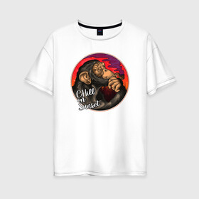 Женская футболка хлопок Oversize с принтом Chill on sunset , 100% хлопок | свободный крой, круглый ворот, спущенный рукав, длина до линии бедер
 | chill | sunset | арт | иллюстрация