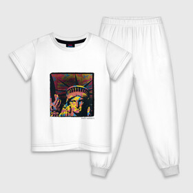 Детская пижама хлопок с принтом Andy Warhol , 100% хлопок |  брюки и футболка прямого кроя, без карманов, на брюках мягкая резинка на поясе и по низу штанин
 | знаменитость | картина. | поп арт | статуя свободы | энди уорхол