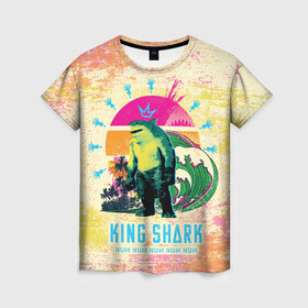 Женская футболка 3D с принтом King Shark , 100% полиэфир ( синтетическое хлопкоподобное полотно) | прямой крой, круглый вырез горловины, длина до линии бедер | king shark | nanaue | suicide squad | the suicide squad | vdzabma | кинг шарк | король акул | король акула | нэнуэ