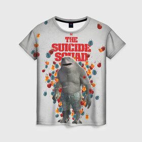Женская футболка 3D с принтом TSS | King Shark , 100% полиэфир ( синтетическое хлопкоподобное полотно) | прямой крой, круглый вырез горловины, длина до линии бедер | king shark | nanaue | suicide squad | the suicide squad | vdzabma | кинг шарк | король акул | король акула | нэнуэ