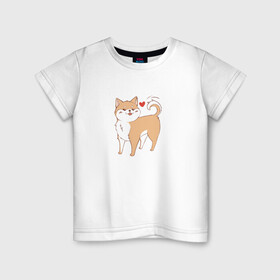 Детская футболка хлопок с принтом Сиба-Ину , 100% хлопок | круглый вырез горловины, полуприлегающий силуэт, длина до линии бедер | домашнее животное | животное | милая собака | сердечко | сиба ину | собака