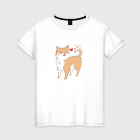 Женская футболка хлопок с принтом Сиба-Ину , 100% хлопок | прямой крой, круглый вырез горловины, длина до линии бедер, слегка спущенное плечо | домашнее животное | животное | милая собака | сердечко | сиба ину | собака