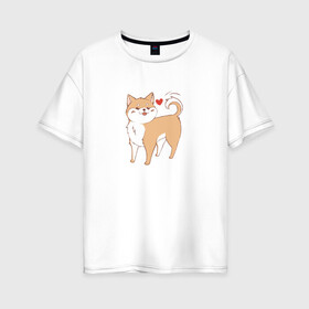Женская футболка хлопок Oversize с принтом Сиба-Ину , 100% хлопок | свободный крой, круглый ворот, спущенный рукав, длина до линии бедер
 | домашнее животное | животное | милая собака | сердечко | сиба ину | собака