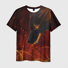 Мужская футболка 3D с принтом ОГНЕНЫЙ ВОЛК, 3d , 100% полиэфир | прямой крой, круглый вырез горловины, длина до линии бедер | боевойоскал | волк | глаза | гнев | злой | зубы | искра | огонь | пламья | страшный | уголёк | языкипламени | ярость