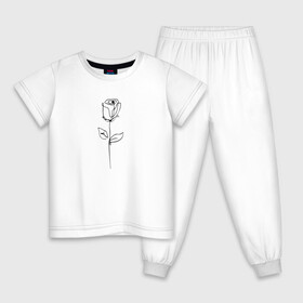 Детская пижама хлопок с принтом Роза одинокая , 100% хлопок |  брюки и футболка прямого кроя, без карманов, на брюках мягкая резинка на поясе и по низу штанин
 | контур | линии | минимализм | узор | цветок | черный | эскиз