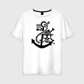 Женская футболка хлопок Oversize с принтом Пираты Соломенной Шляпы One Piece , 100% хлопок | свободный крой, круглый ворот, спущенный рукав, длина до линии бедер
 | anime | manga | one piece | аниме | большой куш | ван пис | весёлый роджер | вон пис | король пиратов | логотип | манга | монки д. луффи | мугивары | перекрещённый костями | пират | пиратский флаг