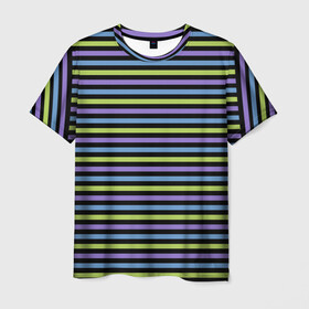 Мужская футболка 3D с принтом Веселая полосочка , 100% полиэфир | прямой крой, круглый вырез горловины, длина до линии бедер | Тематика изображения на принте: зелёный | полоска | простая | просто полоска | сиреневый