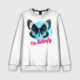 Детский свитшот 3D с принтом The Butterfly , 100% полиэстер | свободная посадка, прямой крой, мягкая тканевая резинка на рукавах и понизу свитшота | Тематика изображения на принте: бабочка | голубая бабочка | красивое насекомое | прекрасная бабочка | цветок