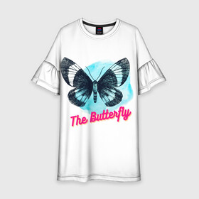 Детское платье 3D с принтом The Butterfly , 100% полиэстер | прямой силуэт, чуть расширенный к низу. Круглая горловина, на рукавах — воланы | бабочка | голубая бабочка | красивое насекомое | прекрасная бабочка | цветок
