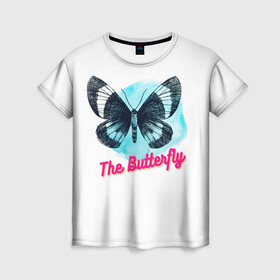 Женская футболка 3D с принтом The Butterfly , 100% полиэфир ( синтетическое хлопкоподобное полотно) | прямой крой, круглый вырез горловины, длина до линии бедер | бабочка | голубая бабочка | красивое насекомое | прекрасная бабочка | цветок
