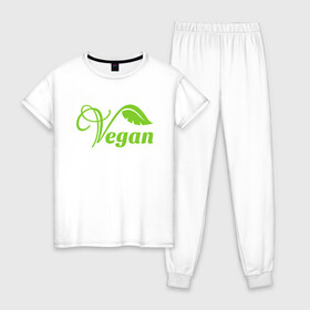 Женская пижама хлопок с принтом Vegan Power , 100% хлопок | брюки и футболка прямого кроя, без карманов, на брюках мягкая резинка на поясе и по низу штанин | green | greenpaece | nature | sport | vegan | yoga | веган | вегетарианец | гринпис | еда | животные | жизнь | здоровье | зеленый | йога | мир | овощи | пища | планета | природа | растение | спорт | тело | фрукты