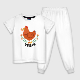 Детская пижама хлопок с принтом Vegan Chicken , 100% хлопок |  брюки и футболка прямого кроя, без карманов, на брюках мягкая резинка на поясе и по низу штанин
 | green | greenpaece | nature | sport | vegan | yoga | веган | вегетарианец | гринпис | еда | животные | жизнь | здоровье | зеленый | йога | курица | мир | овощи | пища | планета | природа | растение | спорт | тело | фрукты