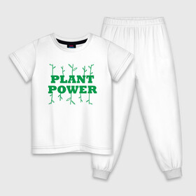 Детская пижама хлопок с принтом Plant Power , 100% хлопок |  брюки и футболка прямого кроя, без карманов, на брюках мягкая резинка на поясе и по низу штанин
 | green | greenpaece | nature | sport | vegan | yoga | веган | вегетарианец | гринпис | еда | животные | жизнь | здоровье | зеленый | йога | мир | овощи | пища | планета | природа | растение | спорт | тело | фрукты
