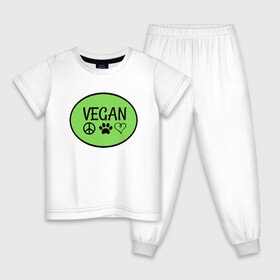Детская пижама хлопок с принтом Vegan Family , 100% хлопок |  брюки и футболка прямого кроя, без карманов, на брюках мягкая резинка на поясе и по низу штанин
 | green | greenpaece | nature | sport | vegan | yoga | веган | вегетарианец | гринпис | еда | животные | жизнь | здоровье | зеленый | йога | мир | овощи | пища | планета | природа | растение | спорт | тело | фрукты