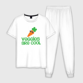 Мужская пижама хлопок с принтом Veggies Are Cool , 100% хлопок | брюки и футболка прямого кроя, без карманов, на брюках мягкая резинка на поясе и по низу штанин
 | green | greenpaece | nature | sport | vegan | yoga | веган | вегетарианец | гринпис | еда | животные | жизнь | здоровье | зеленый | йога | мир | овощи | пища | планета | природа | растение | спорт | тело | фрукты