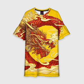 Детское платье 3D с принтом Китайский Дракон, China Dragon , 100% полиэстер | прямой силуэт, чуть расширенный к низу. Круглая горловина, на рукавах — воланы | chinese dragon | dhina dragon | dragon | азиатский дракон | восточный дракон | дракон | китайские драконы | китайский дракон | красный дракон | традиционный китайский дракон | японский дракон