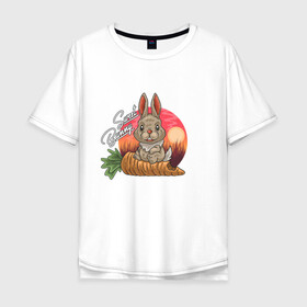 Мужская футболка хлопок Oversize с принтом Sweet Bunny , 100% хлопок | свободный крой, круглый ворот, “спинка” длиннее передней части | закат | иллюстрация | крольченок | морковь | сладкий кролик