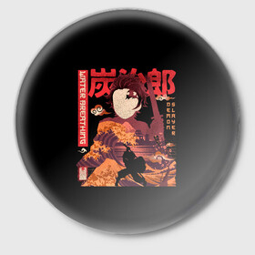 Значок с принтом Tanjirou Kamado ,  металл | круглая форма, металлическая застежка в виде булавки | anime | kimetsu no yaiba | аниме | анимэ | клинок рассекающий демонов