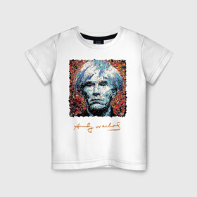 Детская футболка хлопок с принтом Andy Warhol , 100% хлопок | круглый вырез горловины, полуприлегающий силуэт, длина до линии бедер | andy warhol | art | legend | pop art | portrait | signature | искусство | легенда | подпись | поп арт | портрет | энди уорхол