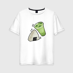 Женская футболка хлопок Oversize с принтом Коктейль и онигири , 100% хлопок | свободный крой, круглый ворот, спущенный рукав, длина до линии бедер
 | еда | лёд | лето | эстетика | япония