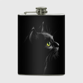 Фляга с принтом Черный кот , металлический корпус | емкость 0,22 л, размер 125 х 94 мм. Виниловая наклейка запечатывается полностью | взгляд | глаза | киса | киска | кот | котик | котяра | профиль | пушистый | усы