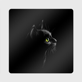 Магнит виниловый Квадрат с принтом Черный кот , полимерный материал с магнитным слоем | размер 9*9 см, закругленные углы | Тематика изображения на принте: взгляд | глаза | киса | киска | кот | котик | котяра | профиль | пушистый | усы