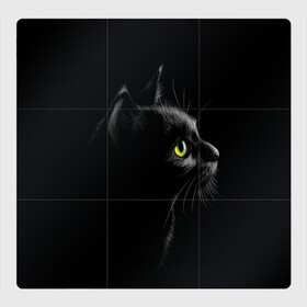 Магнитный плакат 3Х3 с принтом Черный кот , Полимерный материал с магнитным слоем | 9 деталей размером 9*9 см | Тематика изображения на принте: взгляд | глаза | киса | киска | кот | котик | котяра | профиль | пушистый | усы